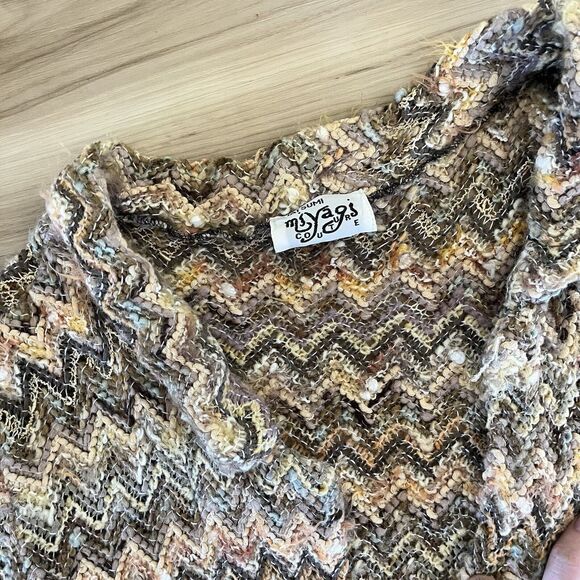 Vintage y2k Chunky Knit Long Cardigan Funky Fuzzy Zig Zag French Handmade - Picture 8 of 10